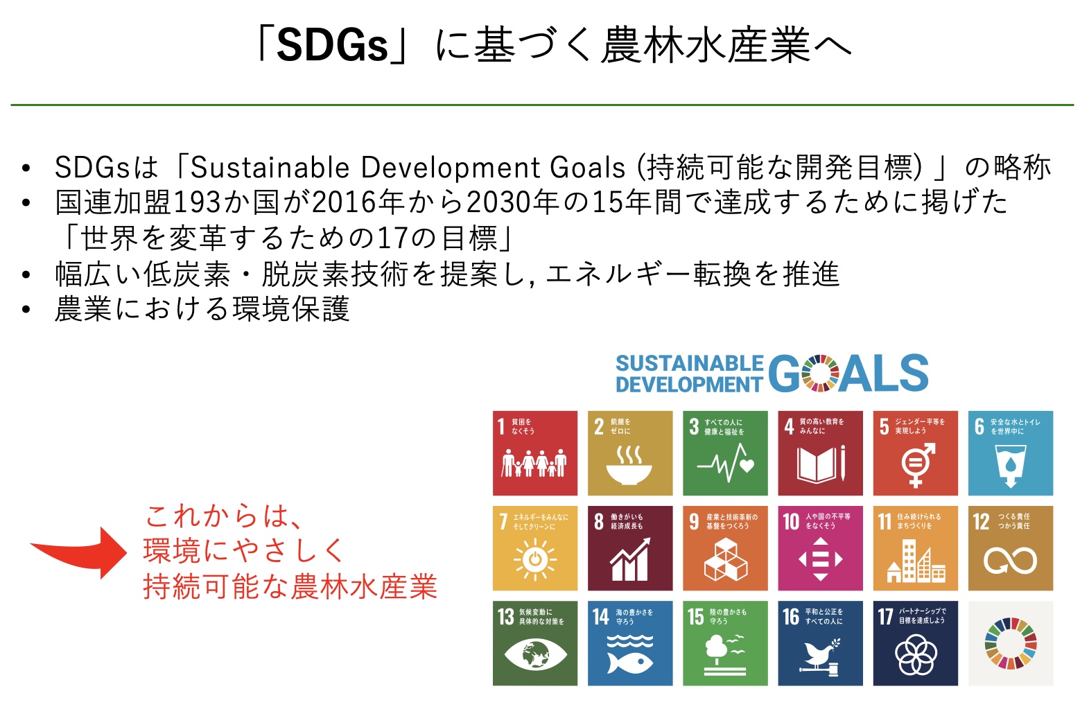 SDGsに基づく農林水産業